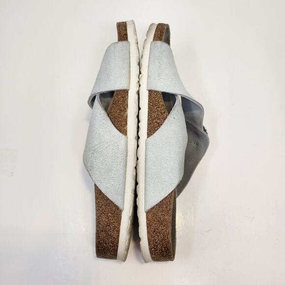 Birkenstock Siena Big Buckle Sandal Crossed Strap White Metallic Suede Size 41 - Picture 8 of 9